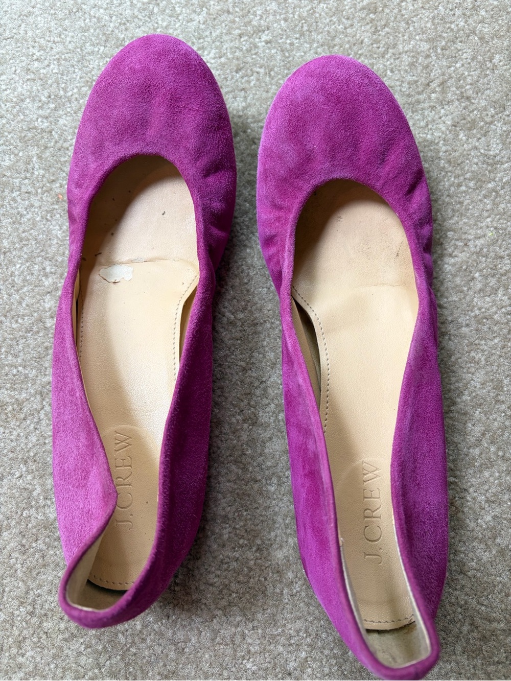 J. Crew Suede Ballet Flats in Bright Magenta